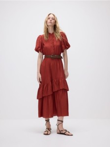 Sukienka maxi z paskiem - bordowy