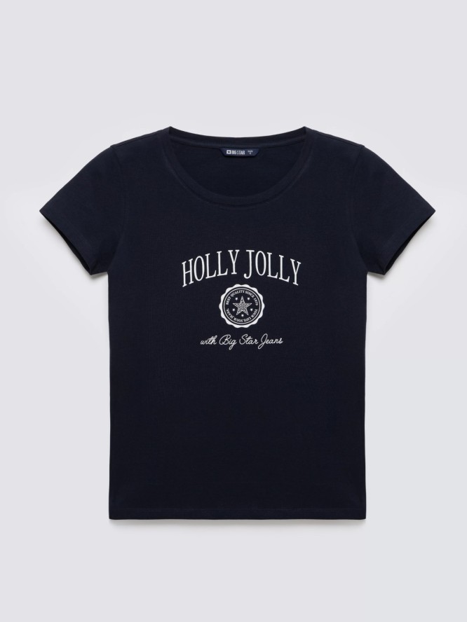 Koszulka damska z nadrukiem granatowa Serra 403