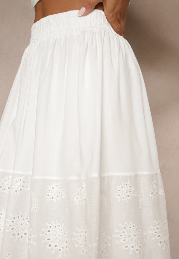 Biała Ażurowa Rozkloszowana Spódnica z Bawełny Kolittra