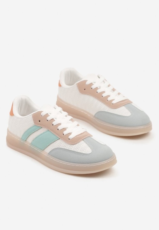 Biało-Niebieskie Sneakersy Typu Tenisówki z Ozdobnymi Paskami Amodelle