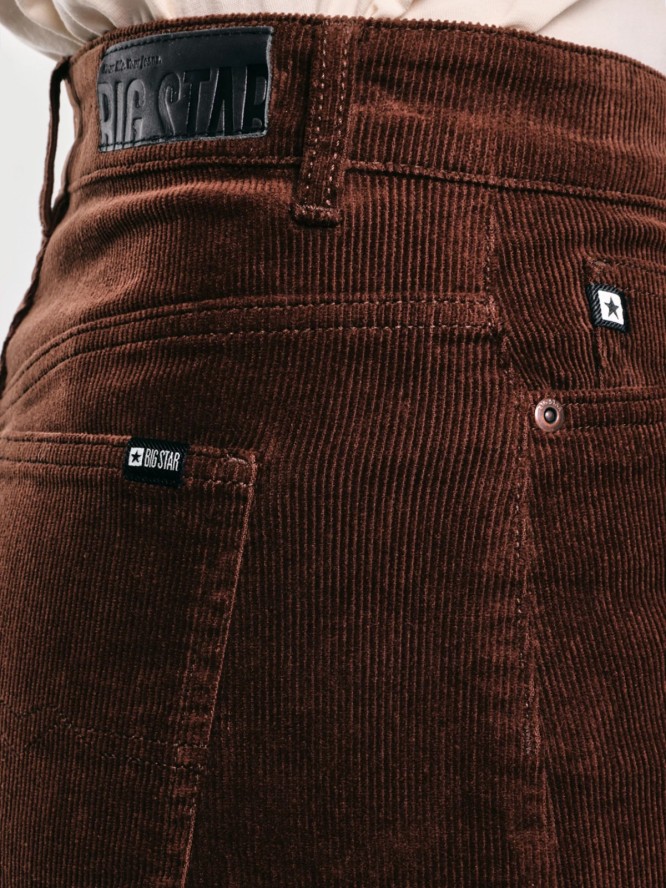 Spodnie damskie sztruksowe z szeroką nogawką ciemnobrązowe Celinesi 804