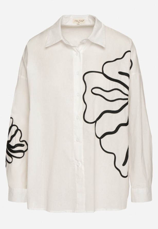 Biała Bawełniana Koszula z Kwiatowymi Aplikacjami Talreina