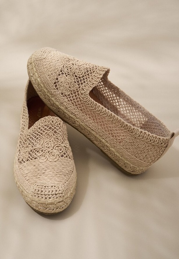 Beżowe Szydełkowe Espadryle Vices na Podeszwie z Plecionki Jelseli