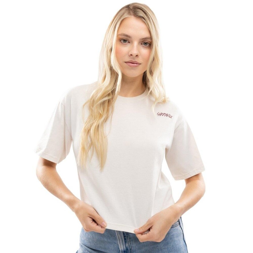 Damski luźny crop top Lifestyle Siroko IBZ Eivissa Ivory