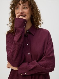 Koszula oversize z bawełnianego muślinu - bordowy