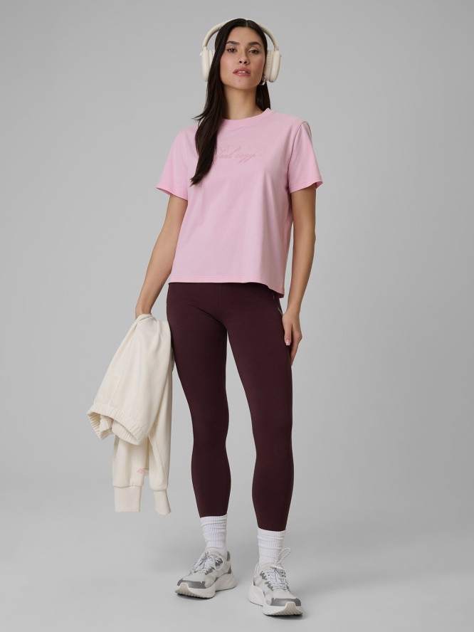 4F T-shirt boxy z nadrukiem damski - różowy M