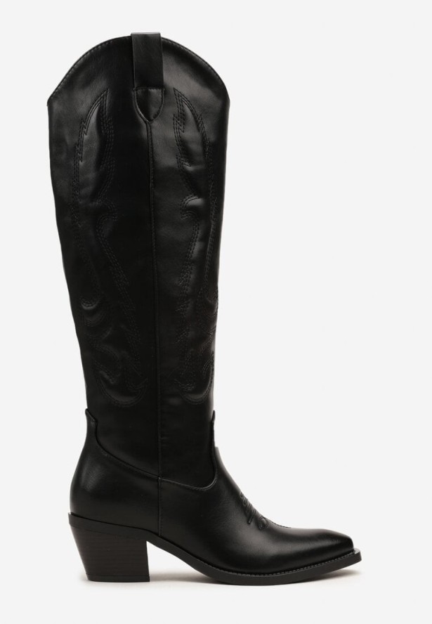 Czarne Klasyczne Kozaki Typu Kowbojki na Niskim Obcasie Latirela