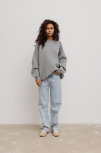 Bluza damska o kroju oversize z HAFTEM w kolorze GREY MELANGE - CRAFT