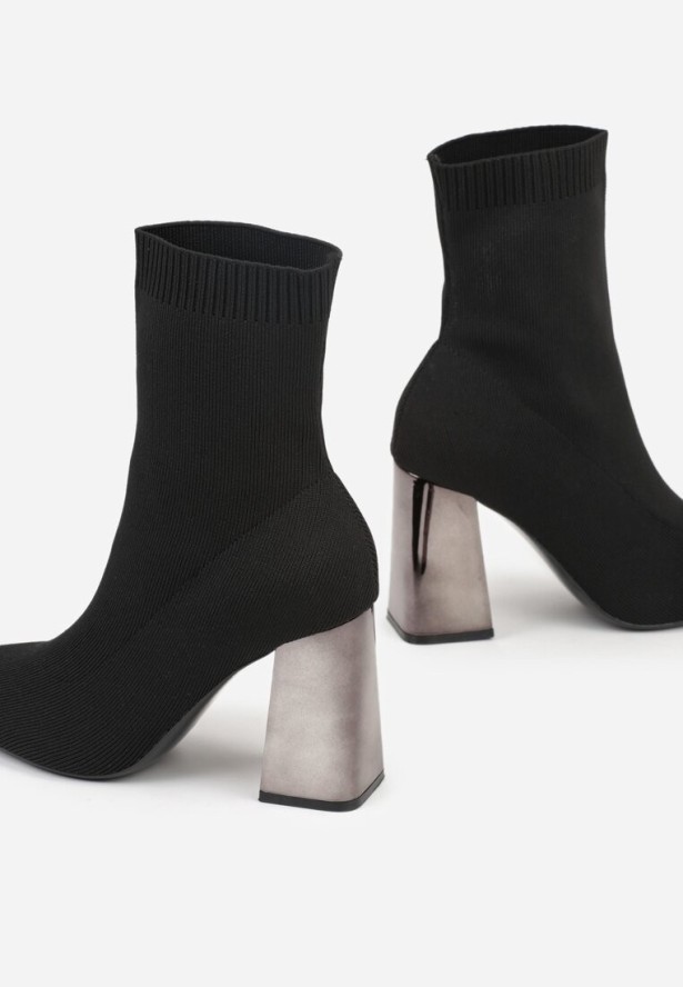 Czarne Eleganckie Botki VICES na Słupku ze Skarpetkową Cholewką Rasoria