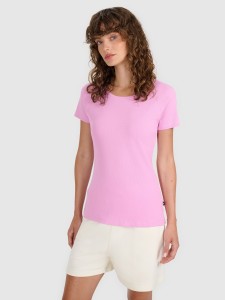 4F T-shirt regular z prążkowanej dzianiny damski - różowy S