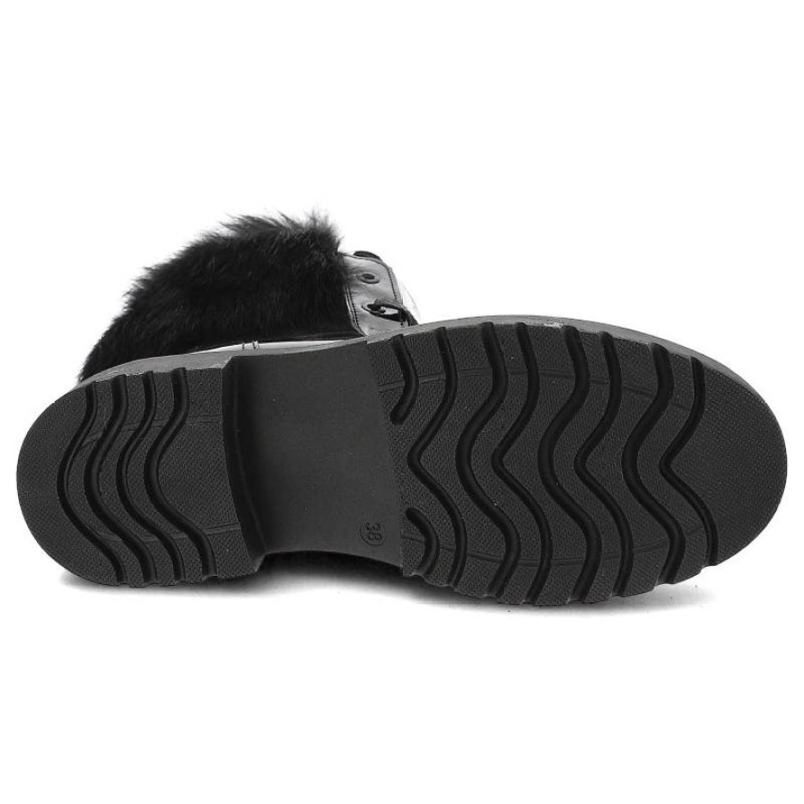 Czarne Botki Pollonus Ocieplane Skórzane Buty Damskie