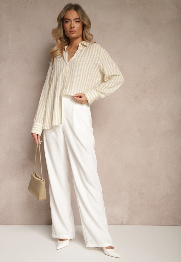 Jasnobeżowa Koszula z Bawełny w Pionowe Prążki z Cyrkoniami Jarilea