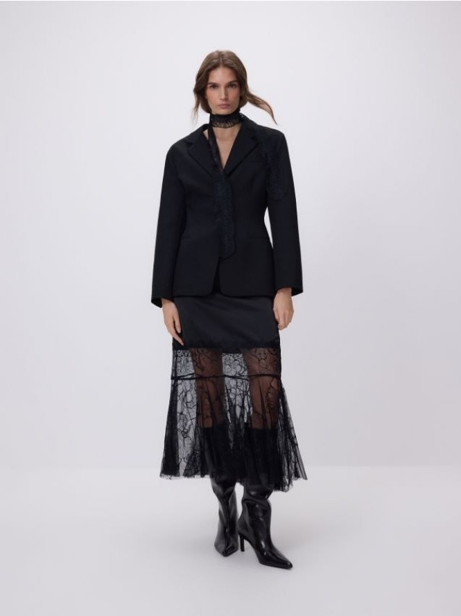 Spódnica midi z koronką - czarny