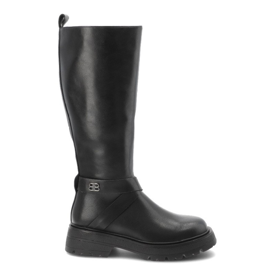 Kozaki damskie Filippo, skórzana licowa cholewka zapinana na zamek i na płaskim obcasie, czarne, DKZ7325-25-BK