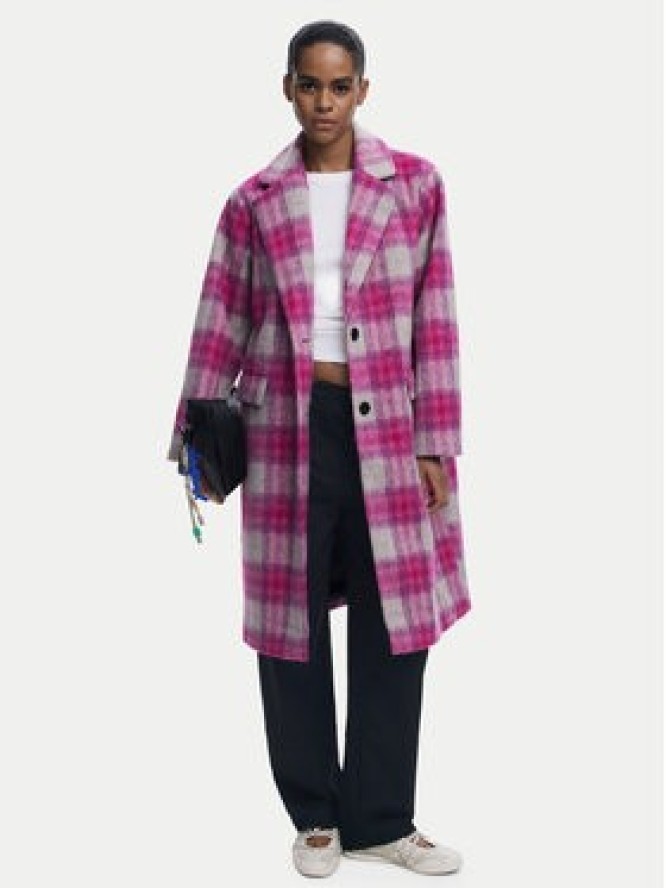 Desigual Płaszcz wełniany Pinkcheck 25WWEW15 Różowy Regular Fit