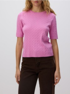 Sweter z ozdobnym splotem - fioletowy