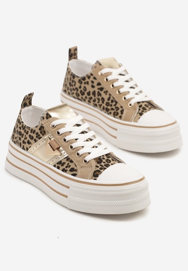 Panterkowe Trampki na Grubej Podeszwie z Metaliczną Wstawką Telarella