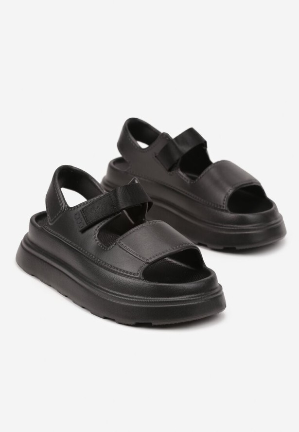 Czarne Piankowe Sandały Chunky na Grubej Podeszwie z Zapięciem na Rzep Obenae