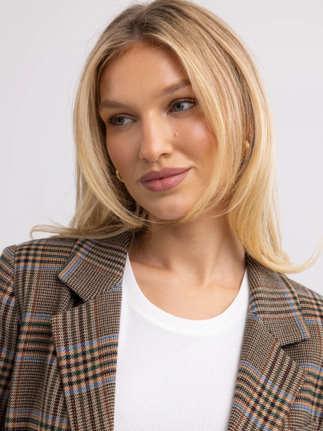 Marynarka damska w kratę brązowa Galani 000