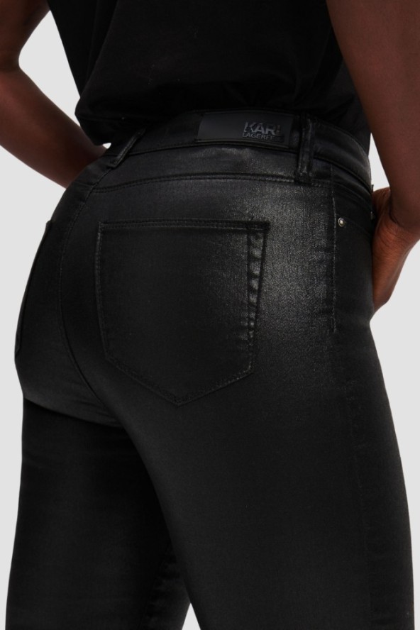 KARL LAGERFELD Czarne damskie spodnie Coated Skinny Denim Pants, Rozmiar 27