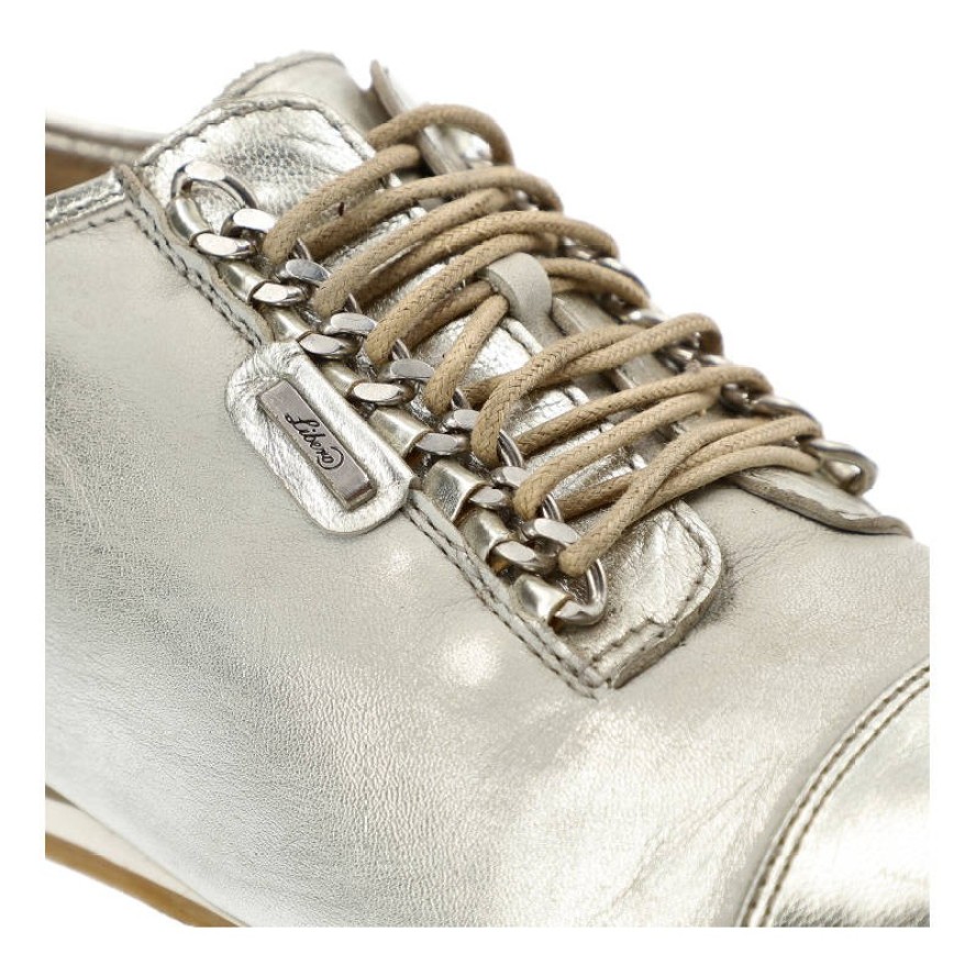 Srebrne Półbuty Libero Skórzane Buty Damskie