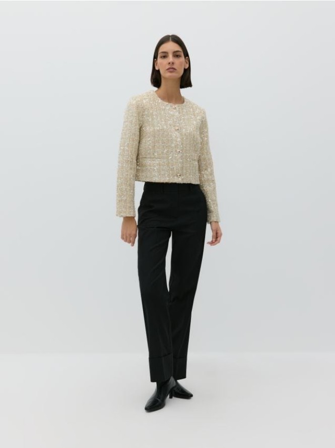 Tweedowa marynarka z cekinami - beżowy