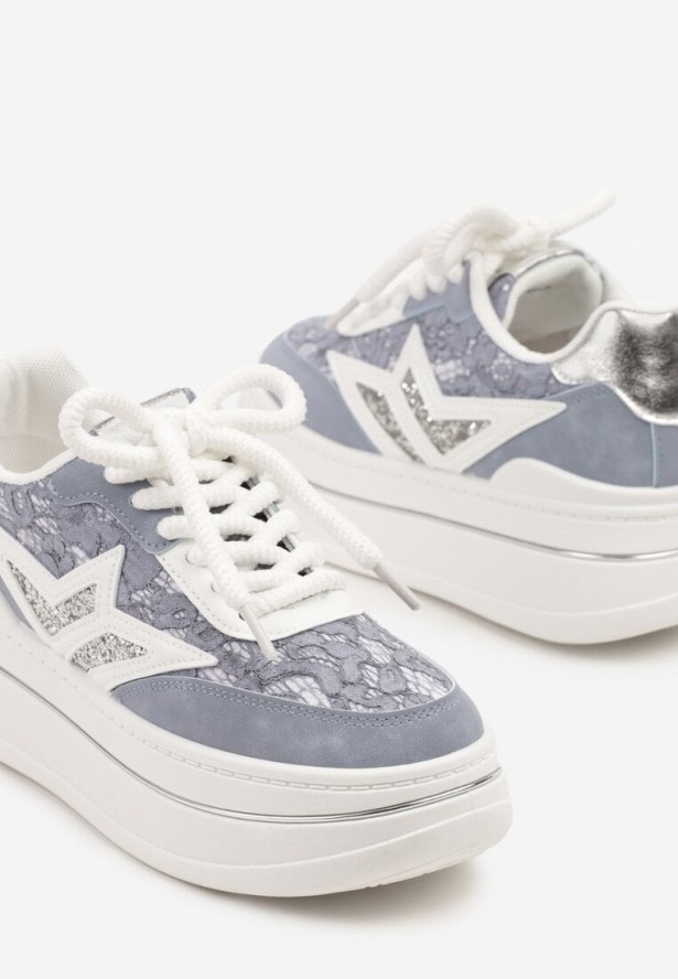 Niebieskie Sneakersy na Platformie Ozdobione Gwiazdą Norlevi