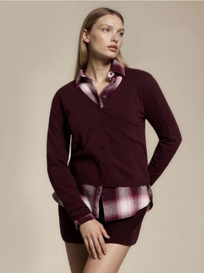 Kardigan z domieszką wełny i wiskozy - bordowy