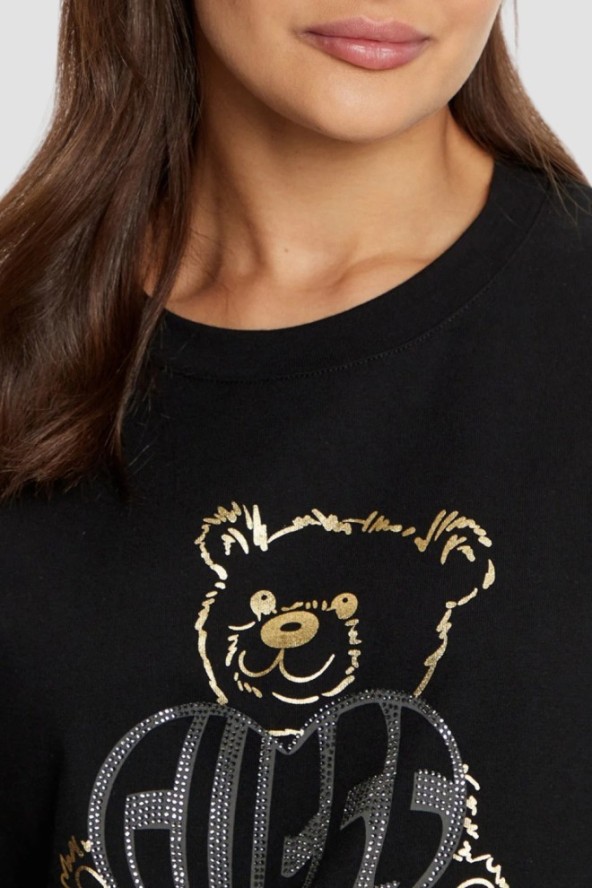 GUESS Czarny t-shirt damski Bear Boxy, Rozmiar S