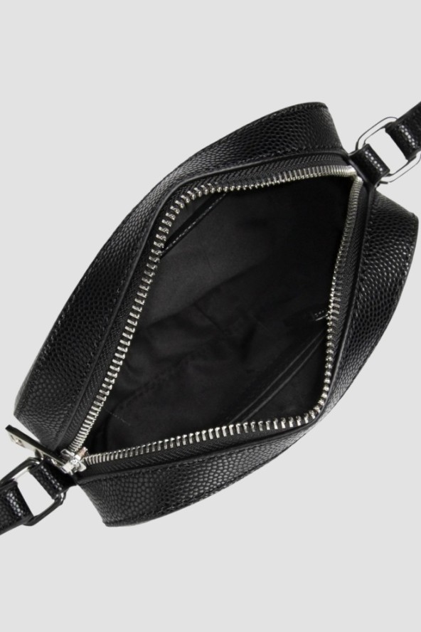 VALENTINO Mała czarna torebka o teksturze skóry z ozdobnym V divina haversack SS26
