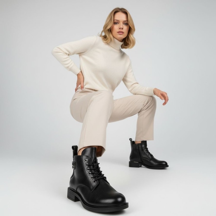 Czarne Botki Vinceza Klasyczne Buty Damskie