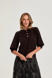 Sweter z krótkimi rękawami brązowy