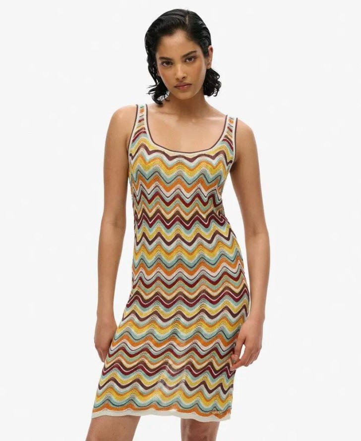 superdry Dzianinowa mini sukienka Zigzag - Miętowe paski