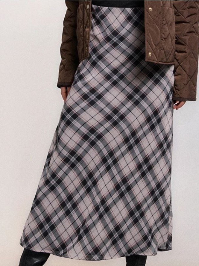 Spódnica midi w kratę - wielobarwny