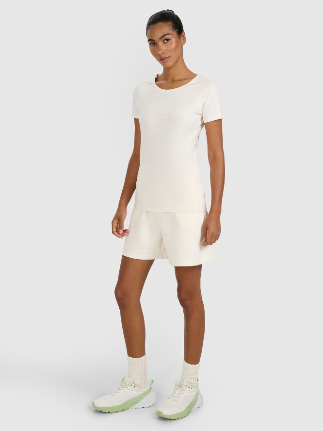 4F T-shirt slim z nadrukiem damski - biały XL