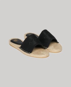 superdry Canvas Espadrille Overlay Sliders czarne