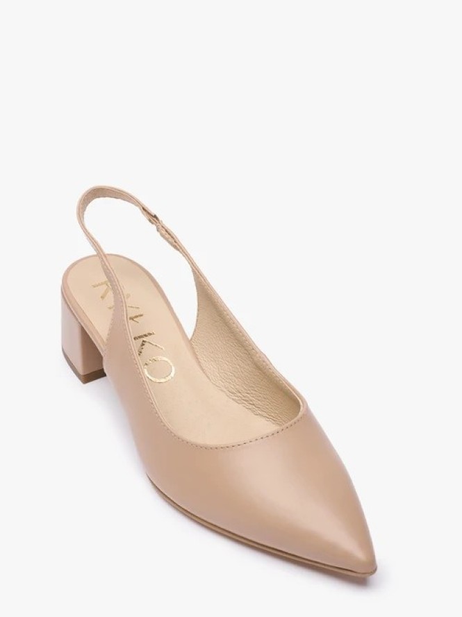 Beżowe czółenka bez pięty slingback na słupku