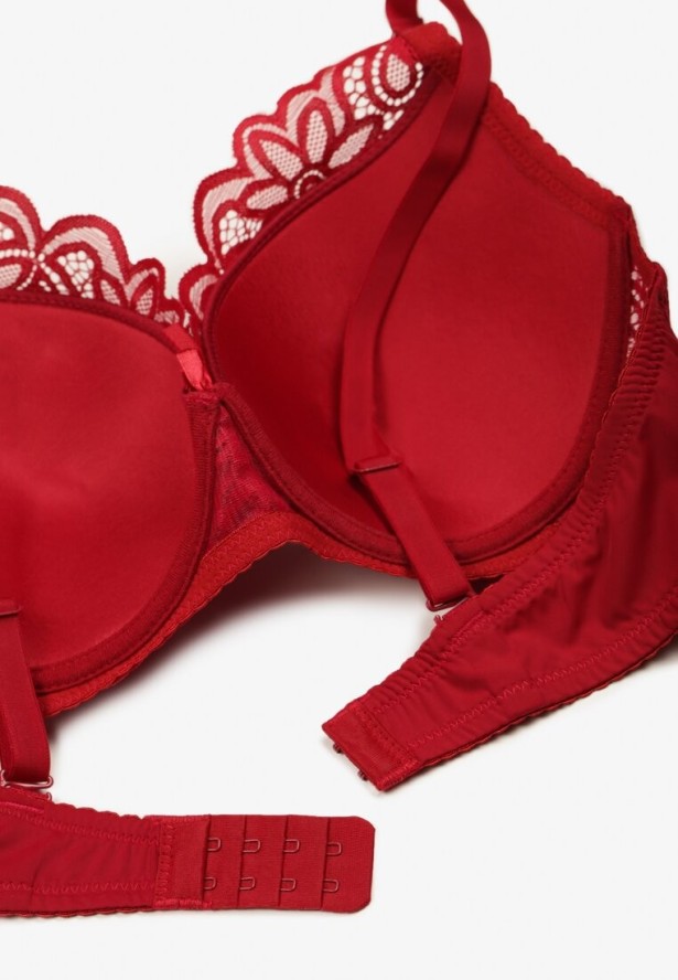 Bordowy Koronkowy Biustonosz Push Up Nelior