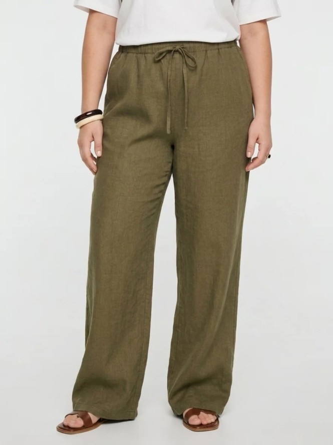 spodnie damskie wide lniane khaki medisa 303