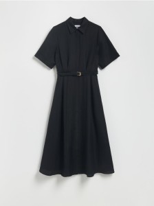 Sukienka midi z lnem - czarny