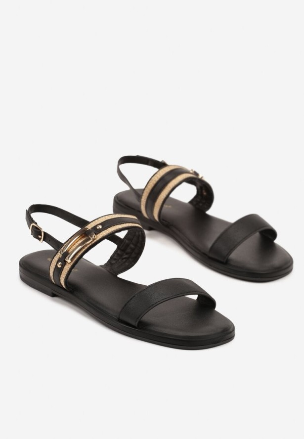 Czarne Sandały Ozdobione Metaliczną Aplikacją Vevoxa