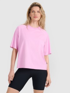 4F T-shirt oversize gładki damski - różowy XS