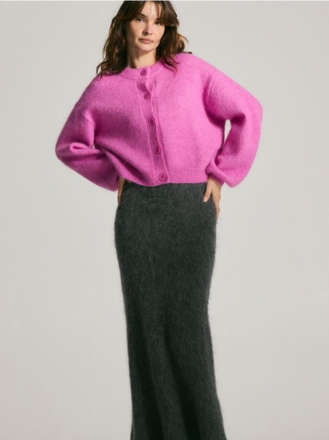 Kardigan z wełną - intensywny róż