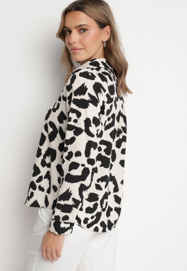 Jasnobeżowa Koszula w Panterkę z Bawełną Efariela