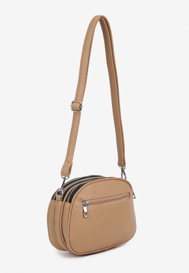 Beżowa Torebka Ozdobiona Metaliczną Aplikacją Nanowena