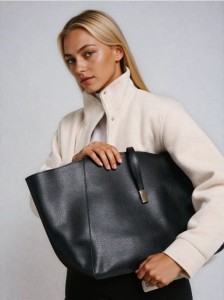 Torebka shopper z imitacji skóry - czarny