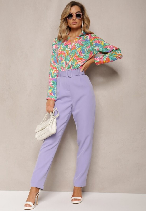 Zielono-Różowa Koszula o Klasycznym Kroju we Florystyczny Print Ationama