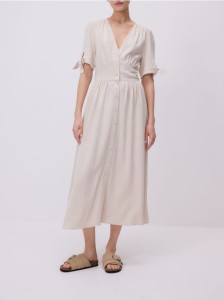 Sukienka maxi z dodatkiem lnu - beżowy