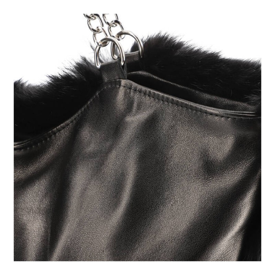 Czarna Torebka Damska Luka-Pelli Z Naturalnym Futrem Z Królika