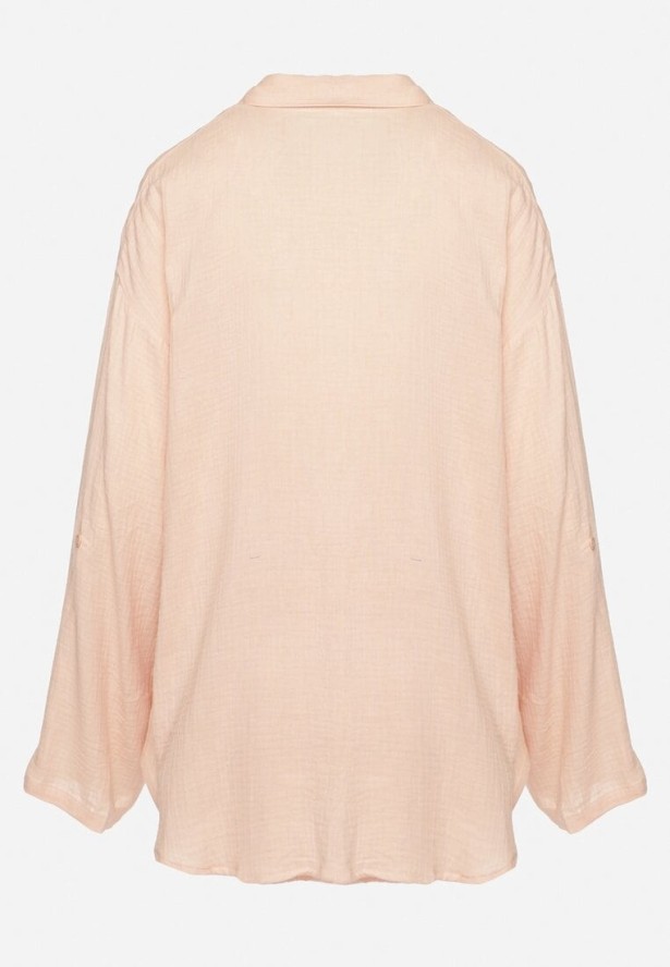 Jasnoróżowy Bawełniany Komplet Koszula z Regulowanymi Rękawami i Szorty Eleadelle